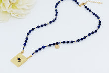 Cargar imagen en el visor de la galería, Collar Boho de nuditos Franciscanos y Piedra Lapislazuli con dije frontal