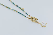 Cargar imagen en el visor de la galería, Collar Boho de nuditos Franciscanos y Piedra Amazonita con broche y dije frontal
