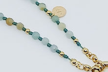Cargar imagen en el visor de la galería, Collar Boho de nuditos Franciscanos y Piedra Amazonita con broche y dije frontal
