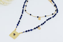 Cargar imagen en el visor de la galería, Collar Boho de nuditos Franciscanos y Piedra Lapislazuli con dije frontal
