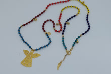 Cargar imagen en el visor de la galería, Collar Boho cristales checos con dije de ángel frontal y mini dije en broche
